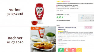 alt: Angebot, Slim Ketchup, rohnudeln.de, 30.07.2018; neu: Almost Skinny Sauce Ketchup, cleanfoods.de, 01.07.2020