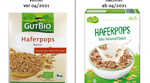 alt: GutBio Haferpops Natur, vor 04/2021; neu: ab 04/2021, GutBio Haferpops, Herstellerfoto