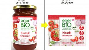 Alt: Ener Bio Klassik Tomatensauce vor 04/2020; neu:  Ener Bio Klassik Tomatensauce ab 04/2020
