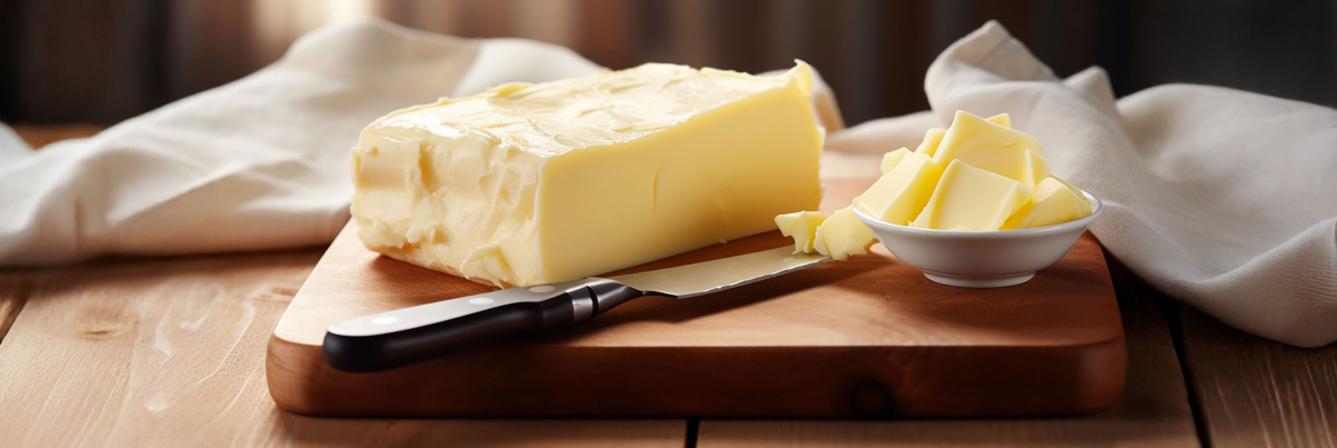 Butter, auf einem Brett angerichtet
