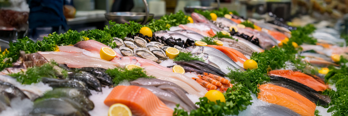 Verschiedene Fischarten in einer Fischtheke Verschiedene Fischarten in einer Fischtheke