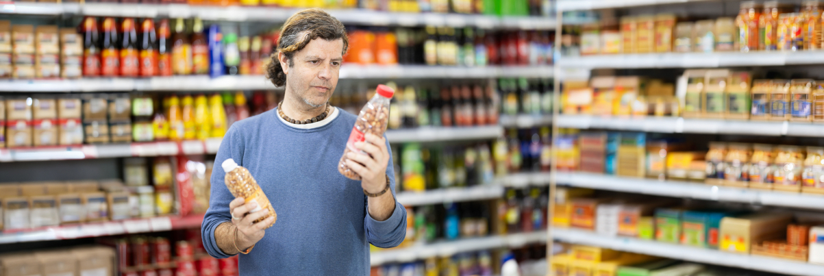 Verbraucher vergleicht zwei ähnliche Produkte